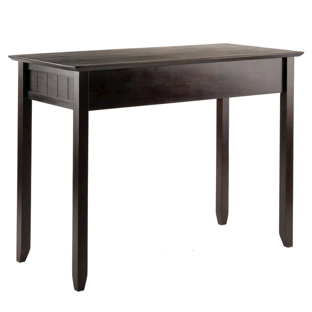 Writing Desk, Coffee Wainscoting, Beveled Top, Three Drawers