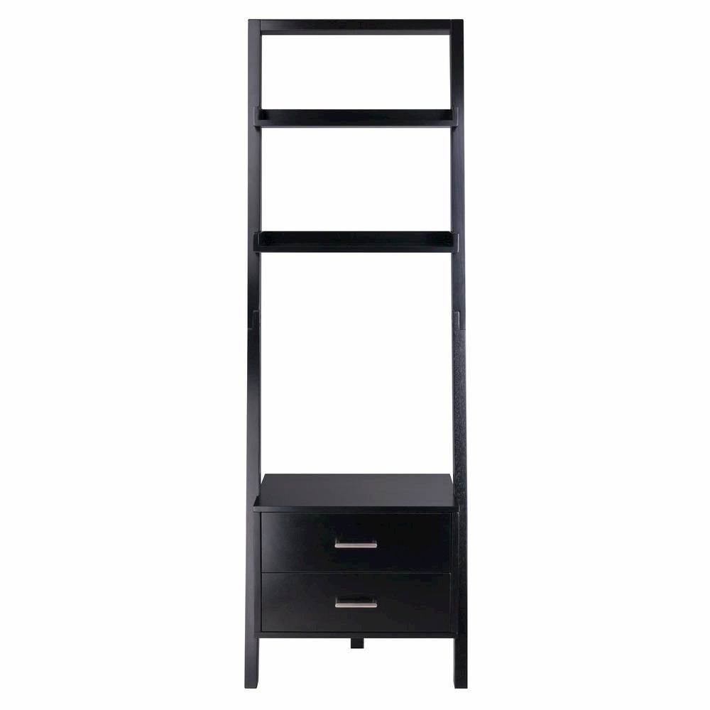 Black Leaning Shelf, Ladder Design, Storage Rack, Two Drawers