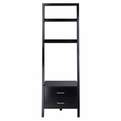 Black Leaning Shelf, Ladder Design, Storage Rack, Two Drawers