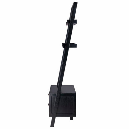 Black Leaning Shelf, Ladder Design, Storage Rack, Two Drawers