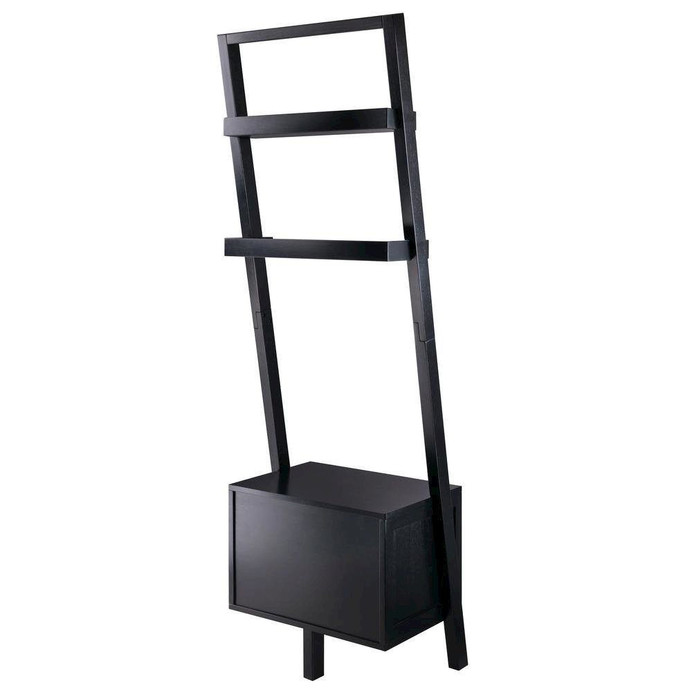Black Leaning Shelf, Ladder Design, Storage Rack, Two Drawers