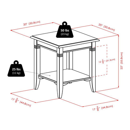 Rustic Living Room End Table Solid Wood Square End Table With Lower Shelf
