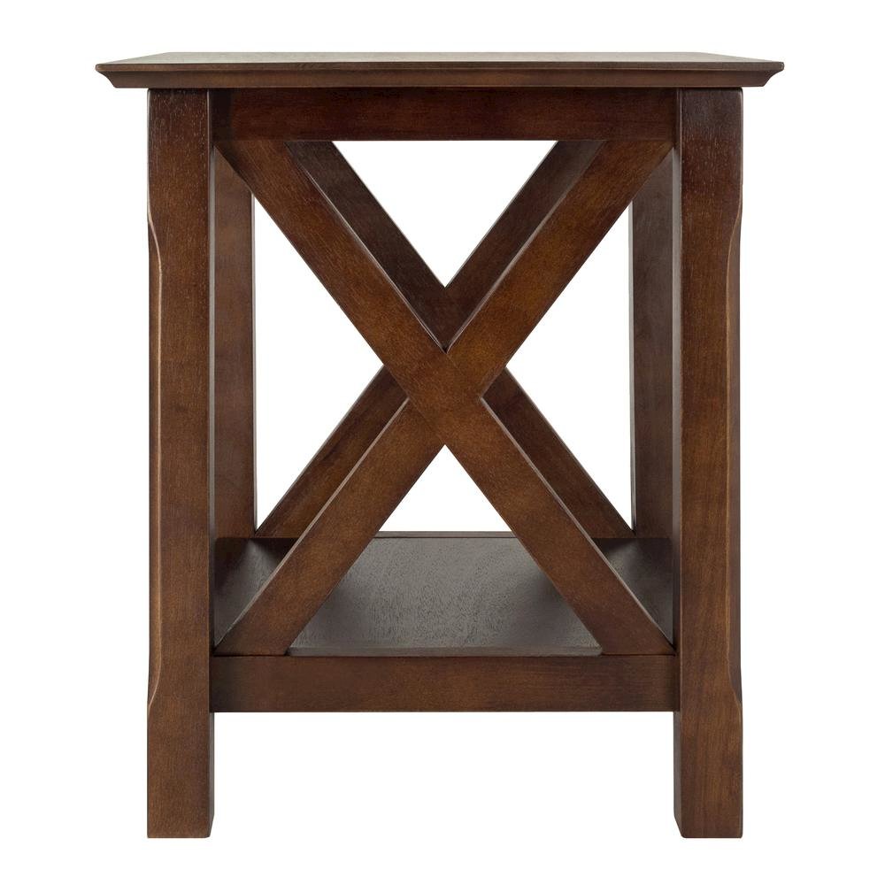 End Table, Brown X-Style Panels, Lower Shelf, Living Room Accent