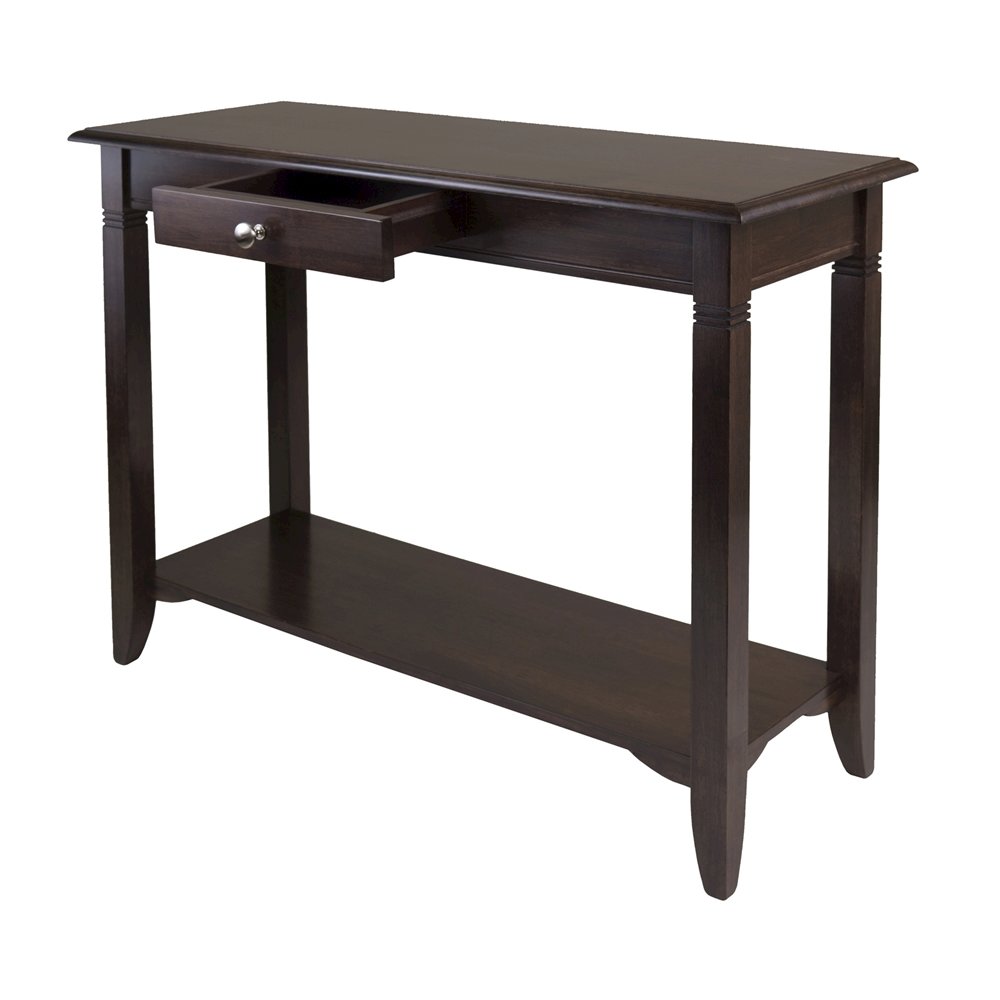 Console Table, Brown Drawer Shelf, Hallway Entryway Table, Solid Wood
