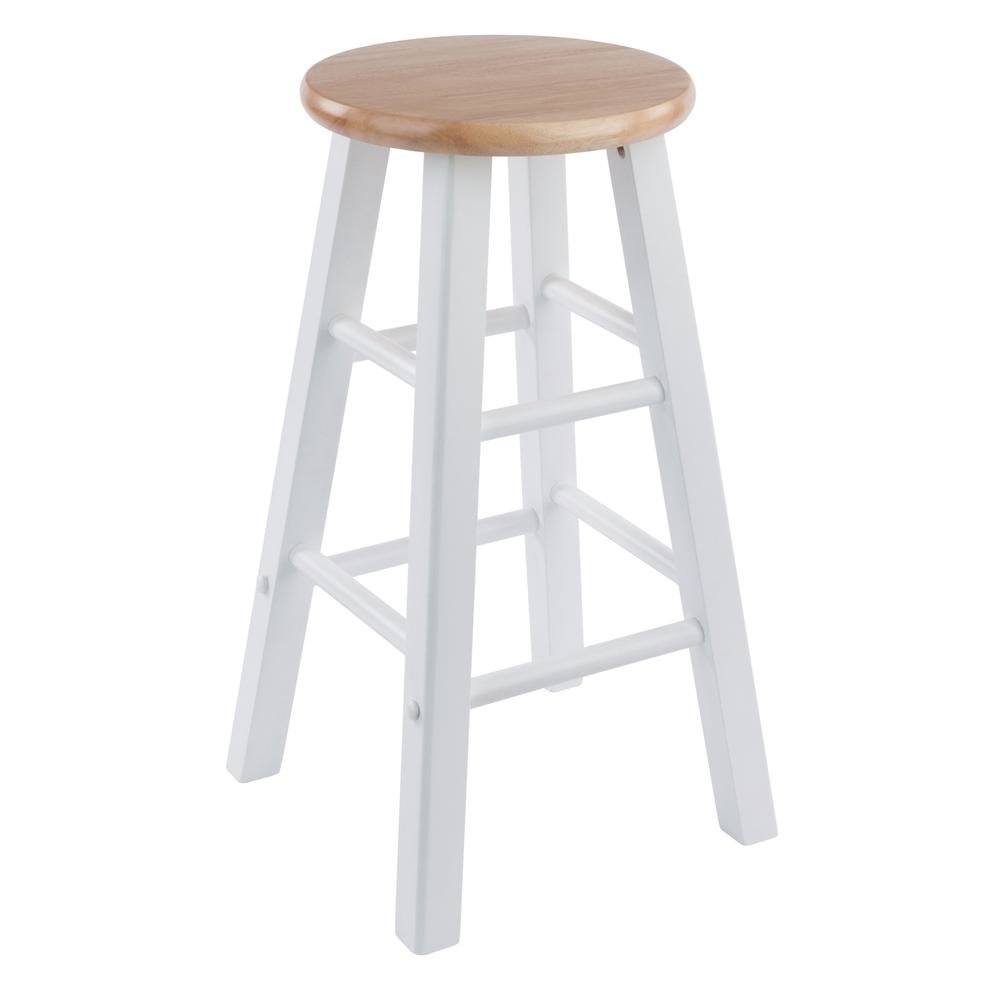 Natural & White Solid Wood Kitchen Stools Set of 2, Bar Chairs, Counter Seating