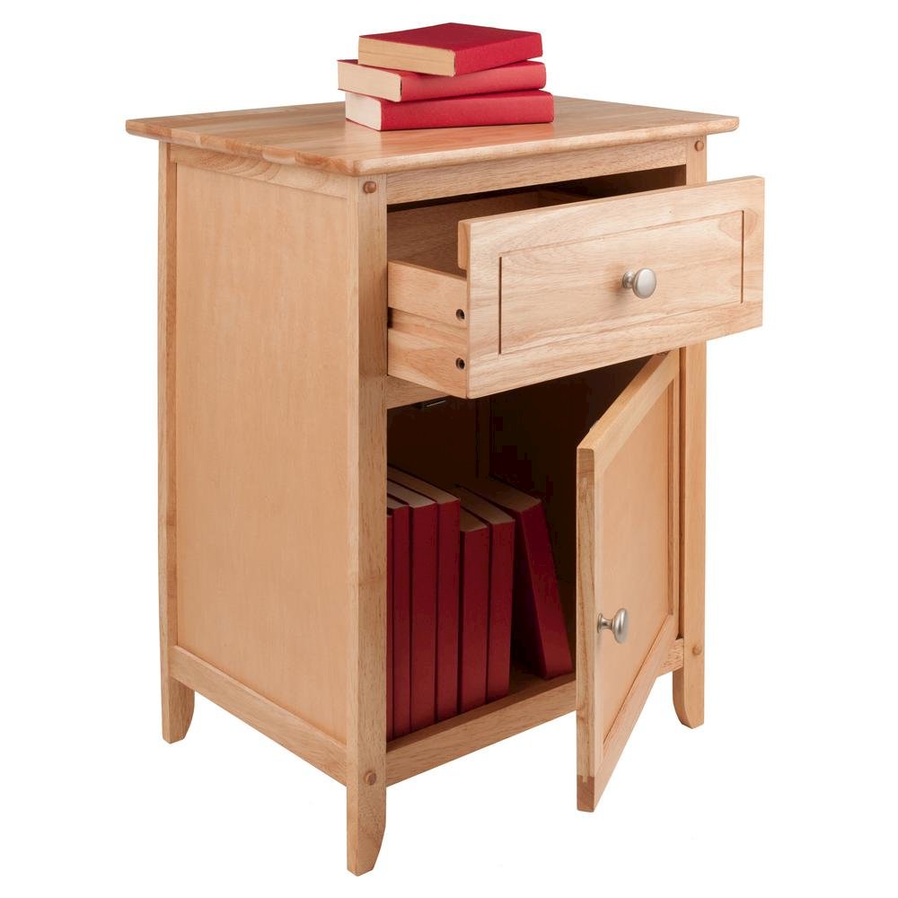 Natural Accent Table with Drawer and Cabinet, Compact Nightstand