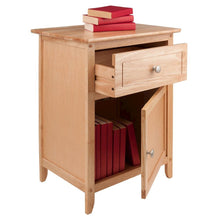 Natural Accent Table with Drawer and Cabinet, Compact Nightstand