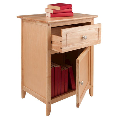 Natural Accent Table with Drawer and Cabinet, Compact Nightstand