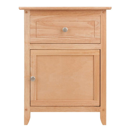 Natural Accent Table with Drawer and Cabinet, Compact Nightstand