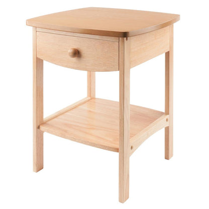 Mid Century Nightstand In Solid Wood Natural Finish With Drawer And Shelf