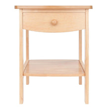 Mid Century Nightstand In Solid Wood Natural Finish With Drawer And Shelf