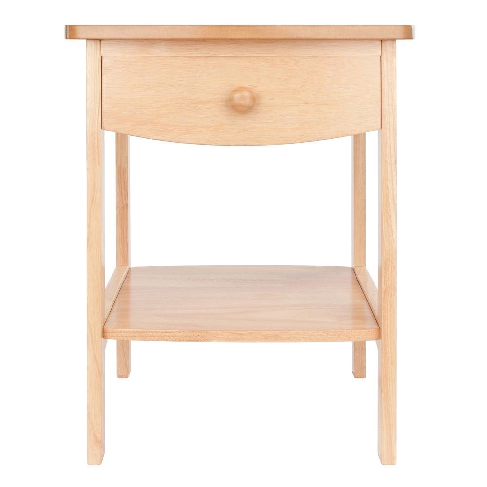 Mid Century Nightstand In Solid Wood Natural Finish With Drawer And Shelf