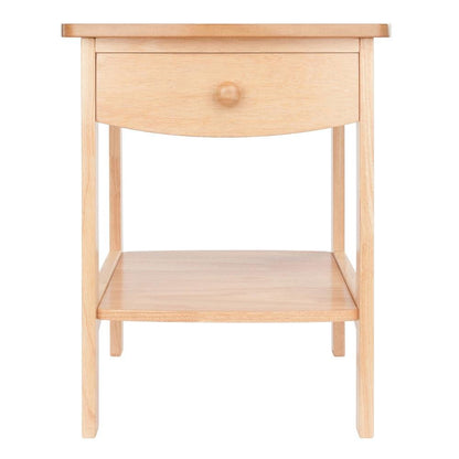 Mid Century Nightstand In Solid Wood Natural Finish With Drawer And Shelf