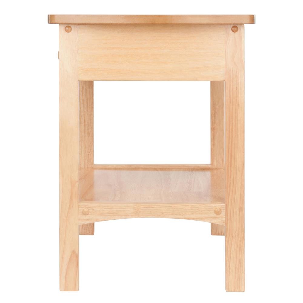 Mid Century Nightstand In Solid Wood Natural Finish With Drawer And Shelf