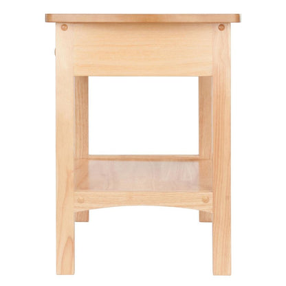 Mid Century Nightstand In Solid Wood Natural Finish With Drawer And Shelf