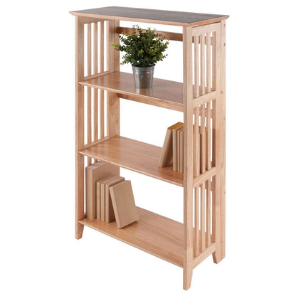 Solid Wood Folding Bookshelf in Natural Brown with 4 Tier Open Shelves
