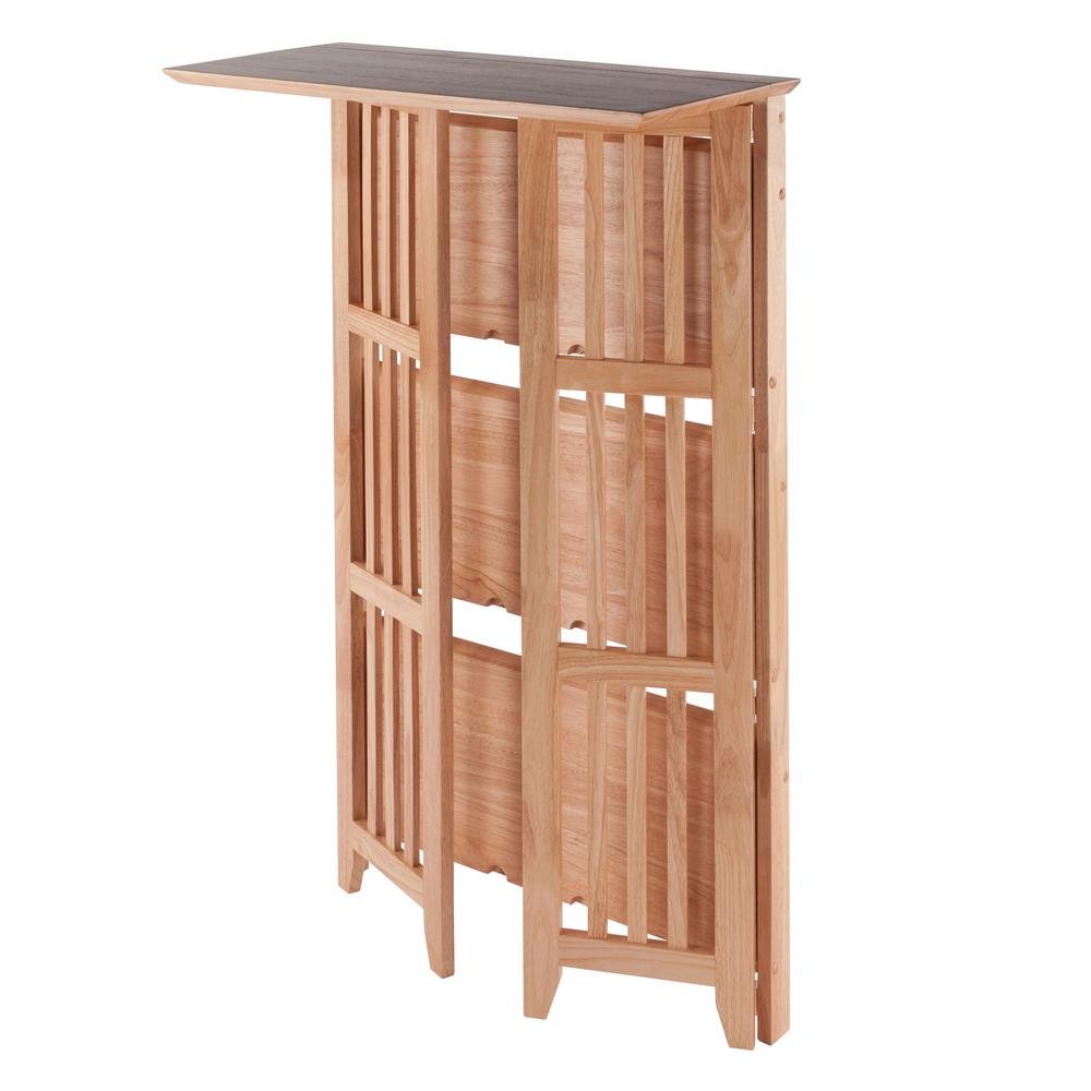 Solid Wood Folding Bookshelf in Natural Brown with 4 Tier Open Shelves