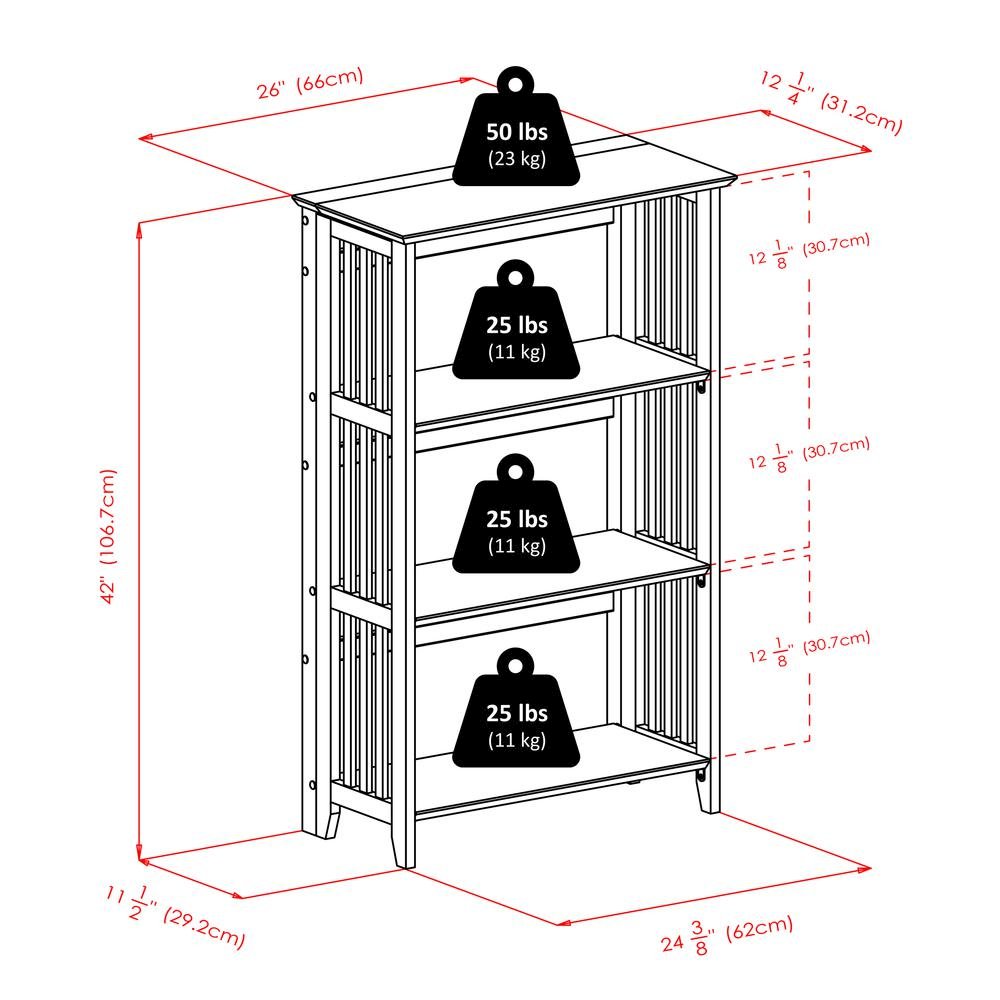 Solid Wood Folding Bookshelf in Natural Brown with 4 Tier Open Shelves
