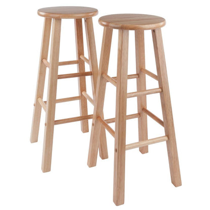 2-Pc Solid Wood Bar Stools, 29" Round Seat, Natural Finish