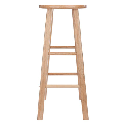 2-Pc Solid Wood Bar Stools, 29" Round Seat, Natural Finish