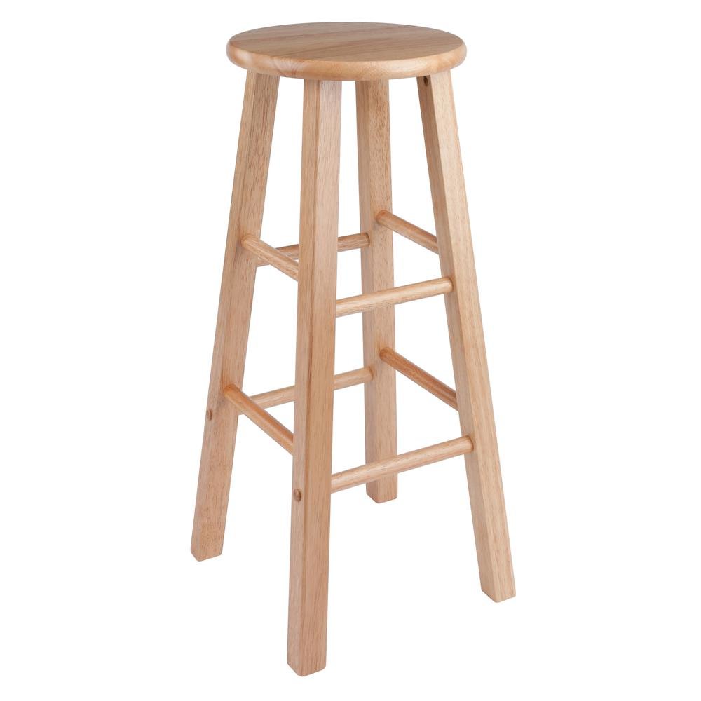 2-Pc Solid Wood Bar Stools, 29" Round Seat, Natural Finish