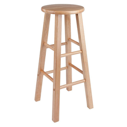 2-Pc Solid Wood Bar Stools, 29" Round Seat, Natural Finish