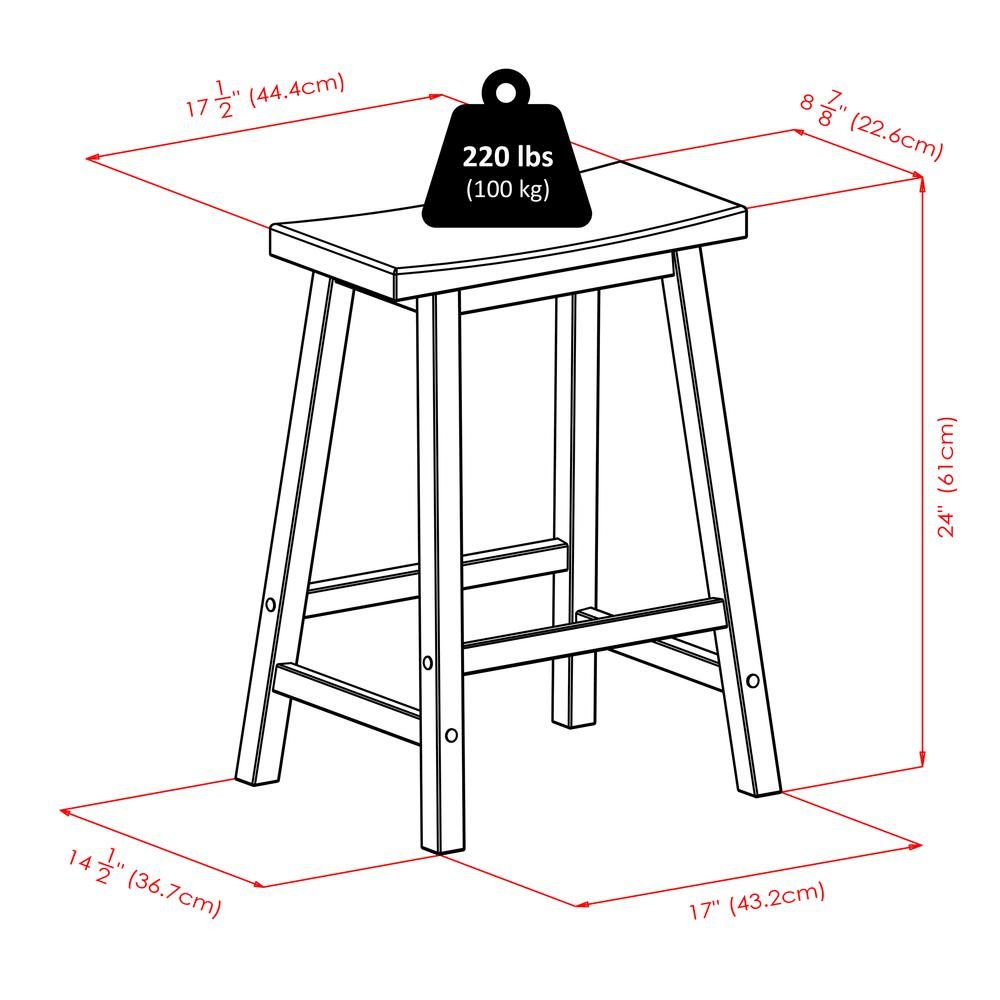 Natural Solid Wood Saddle Seat Bar Stool, 24 Inch Stool for Counter Dining
