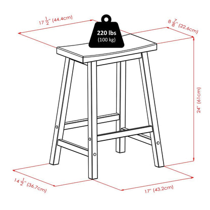 Natural Solid Wood Saddle Seat Bar Stool, 24 Inch Stool for Counter Dining
