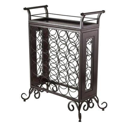 Metal Wine Rack Freestanding Floor With Wooden Tray For 25 Bottle Storage