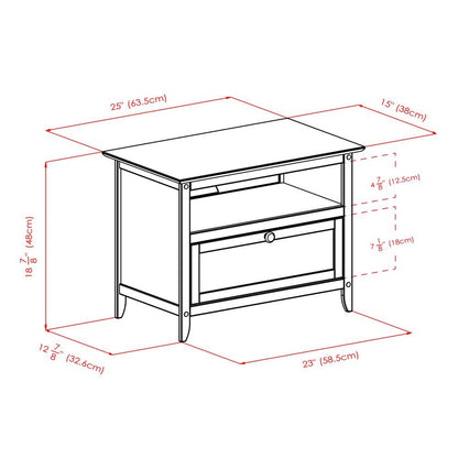 Small Wooden TV Stand With Shelf And Pull Down Door For Living Room