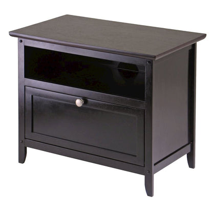 Small Wooden TV Stand With Shelf And Pull Down Door For Living Room