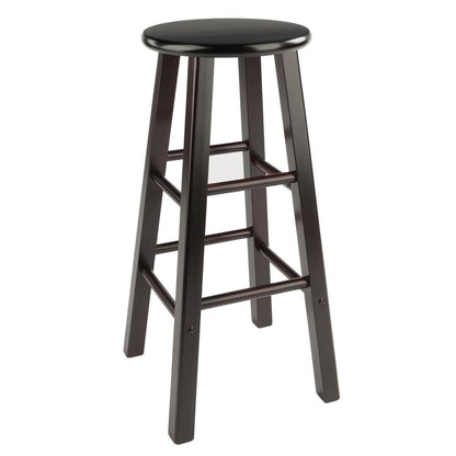 2-Piece Bar Stool Set, Round Seat, 29 Inch Height, Solid Wood, Espresso Finish