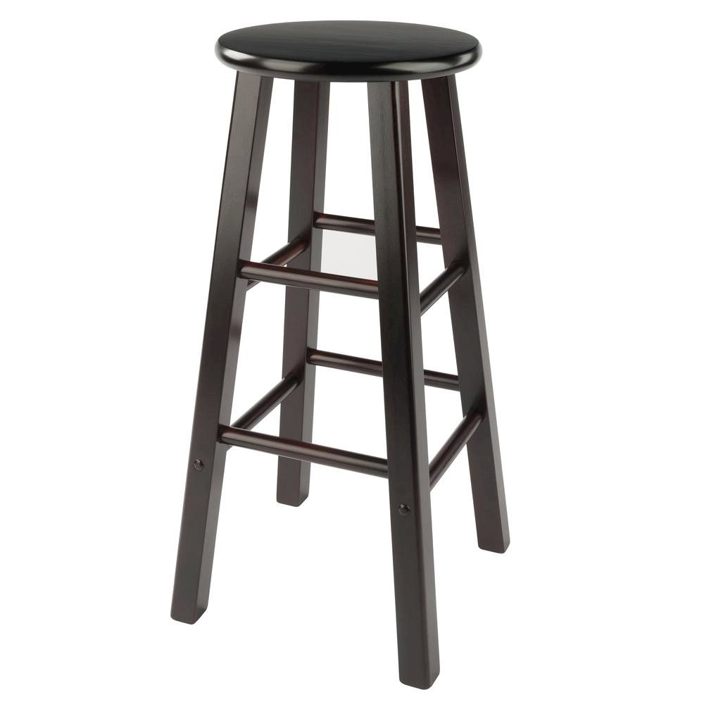 2-Piece Bar Stool Set, Round Seat, 29 Inch Height, Solid Wood, Espresso Finish