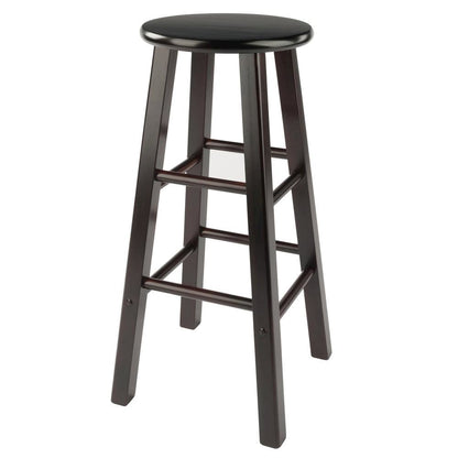 2-Piece Bar Stool Set, Round Seat, 29 Inch Height, Solid Wood, Espresso Finish