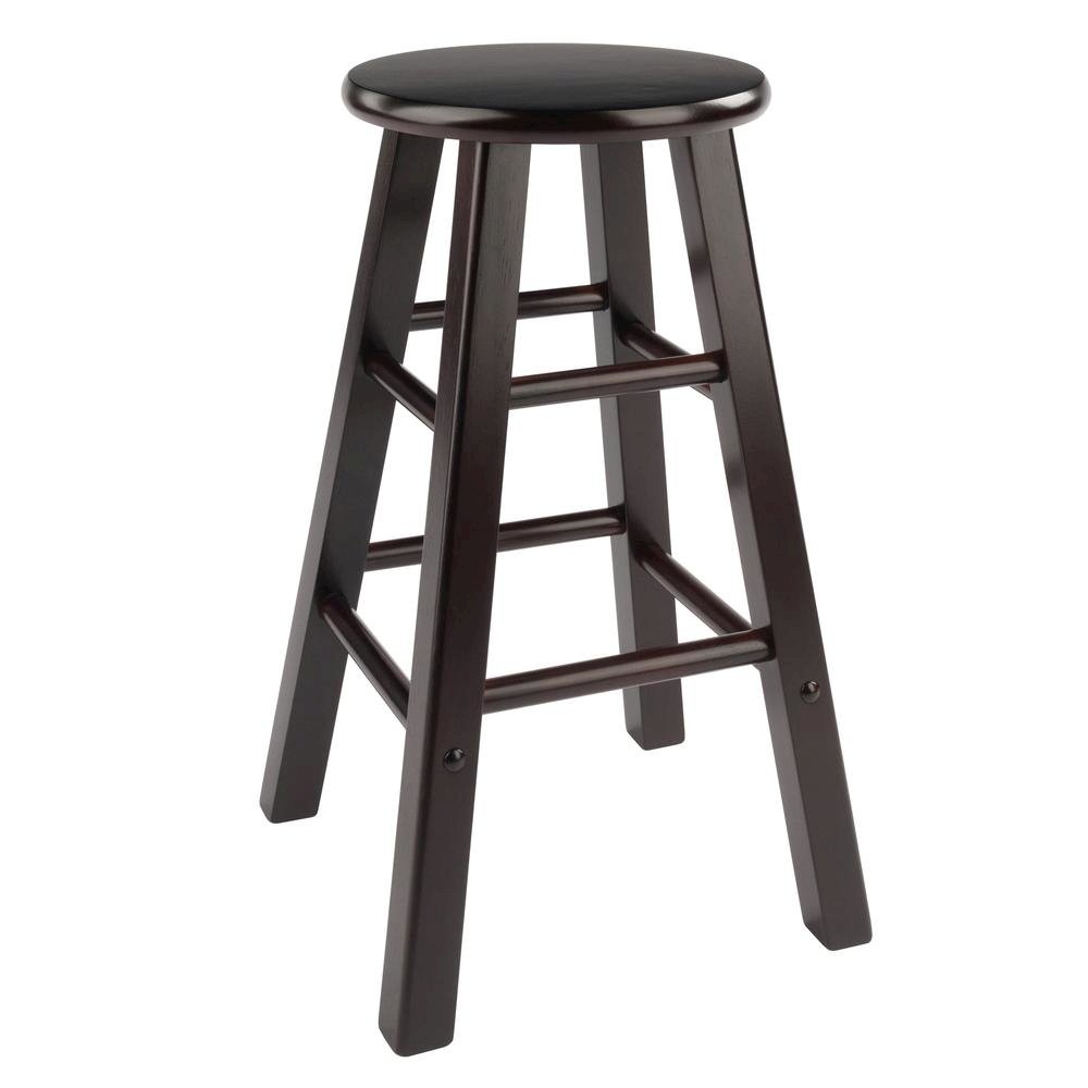 2-Piece Counter Stool Set, Round Seat, Solid Wood, Espresso Finish