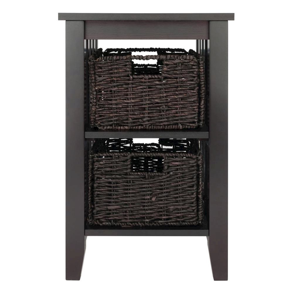 Wood Side Table with Foldable Baskets, Storage Shelf, Espresso