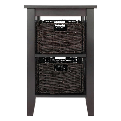 Wood Side Table with Foldable Baskets, Storage Shelf, Espresso