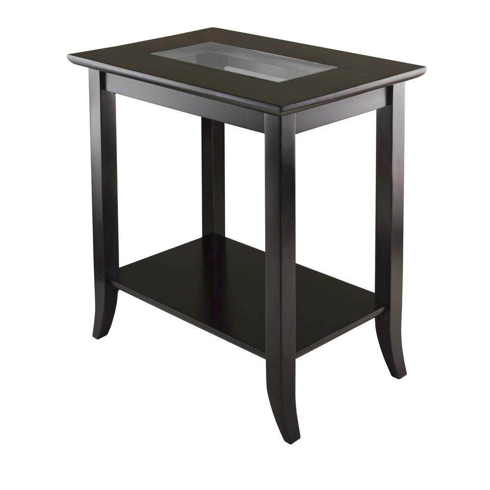 Rectangular End Table, Tempered Glass Top, Lower Shelf, Espresso