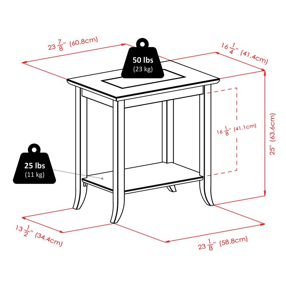 Rectangular End Table, Tempered Glass Top, Lower Shelf, Espresso