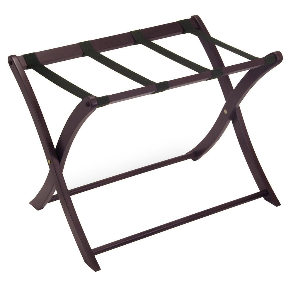 Dark Espresso Solid Wood Folding Luggage Rack for Suitcases with Sturdy Straps