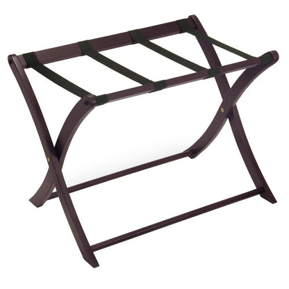 Dark Espresso Solid Wood Folding Luggage Rack for Suitcases with Sturdy Straps