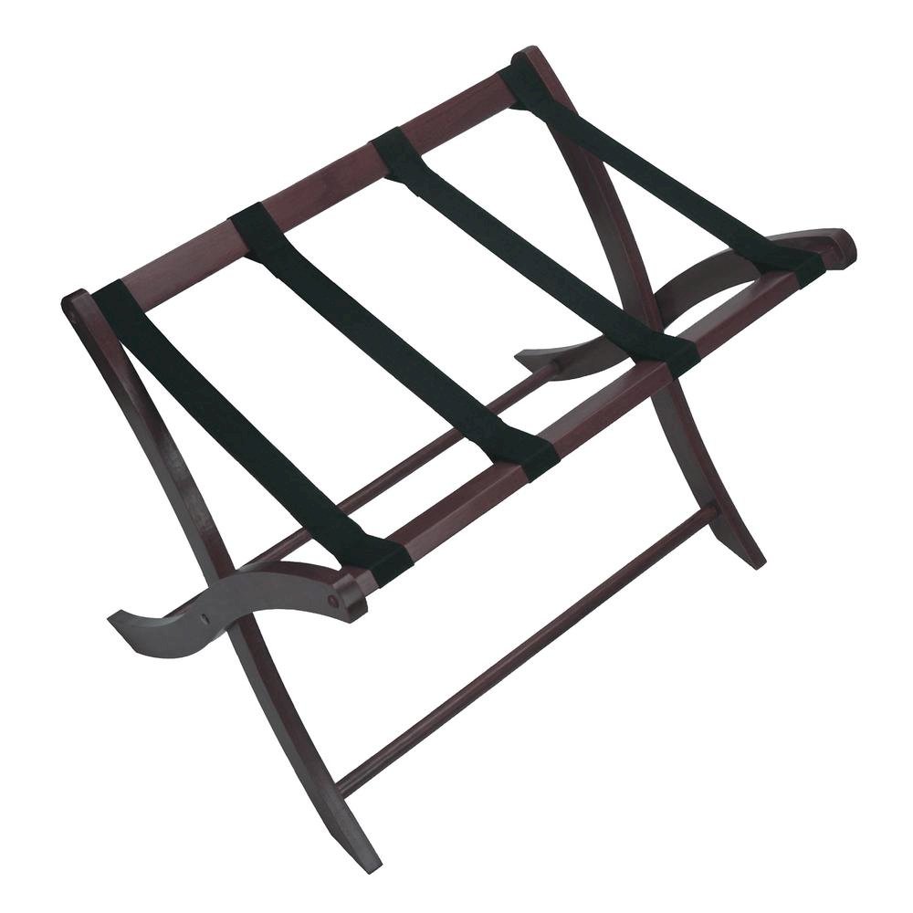 Dark Espresso Solid Wood Folding Luggage Rack for Suitcases with Sturdy Straps