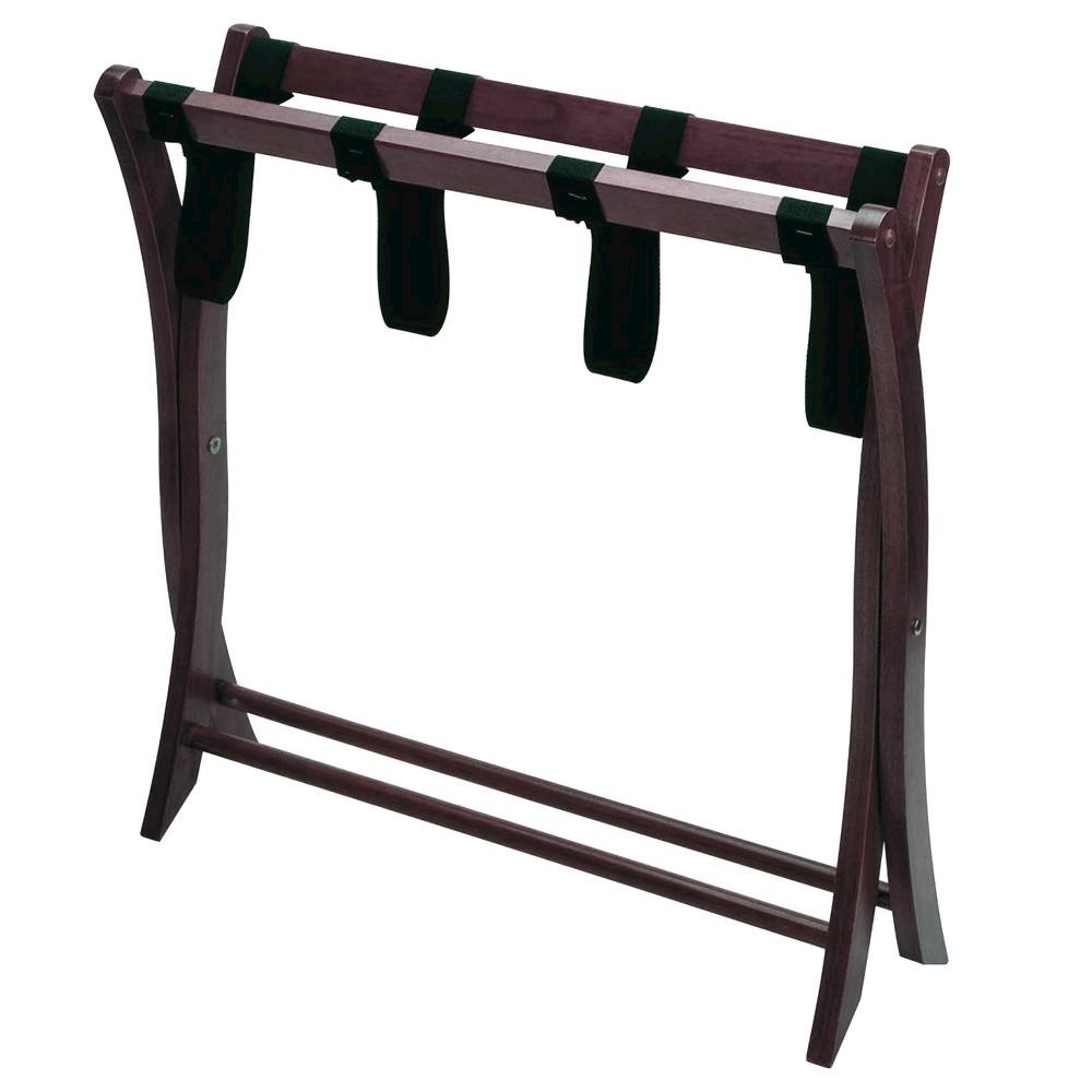 Dark Espresso Solid Wood Folding Luggage Rack for Suitcases with Sturdy Straps