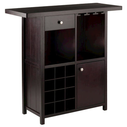 Wine Cabinet, Brown Solid Wood, 12 Bottle Rack, Storage Drawer, Two Shelves