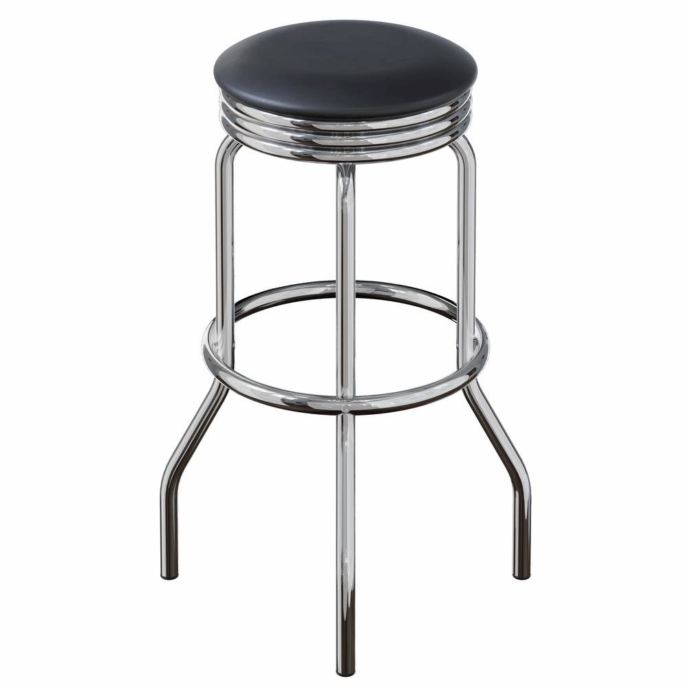 2-Piece Swivel Bar Stool Set, Black Faux Leather Seat, Metal Base