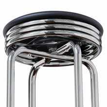 2-Piece Swivel Bar Stool Set, Black Faux Leather Seat, Metal Base
