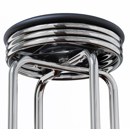 2-Piece Swivel Bar Stool Set, Black Faux Leather Seat, Metal Base