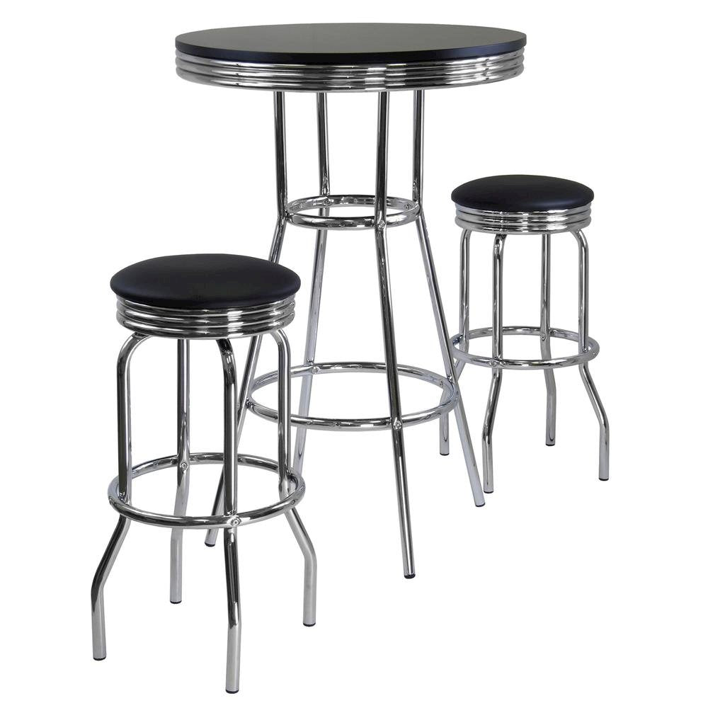 Metal Bar Table And Stools Set With Swivel Chairs, Retro Pub Dining Set