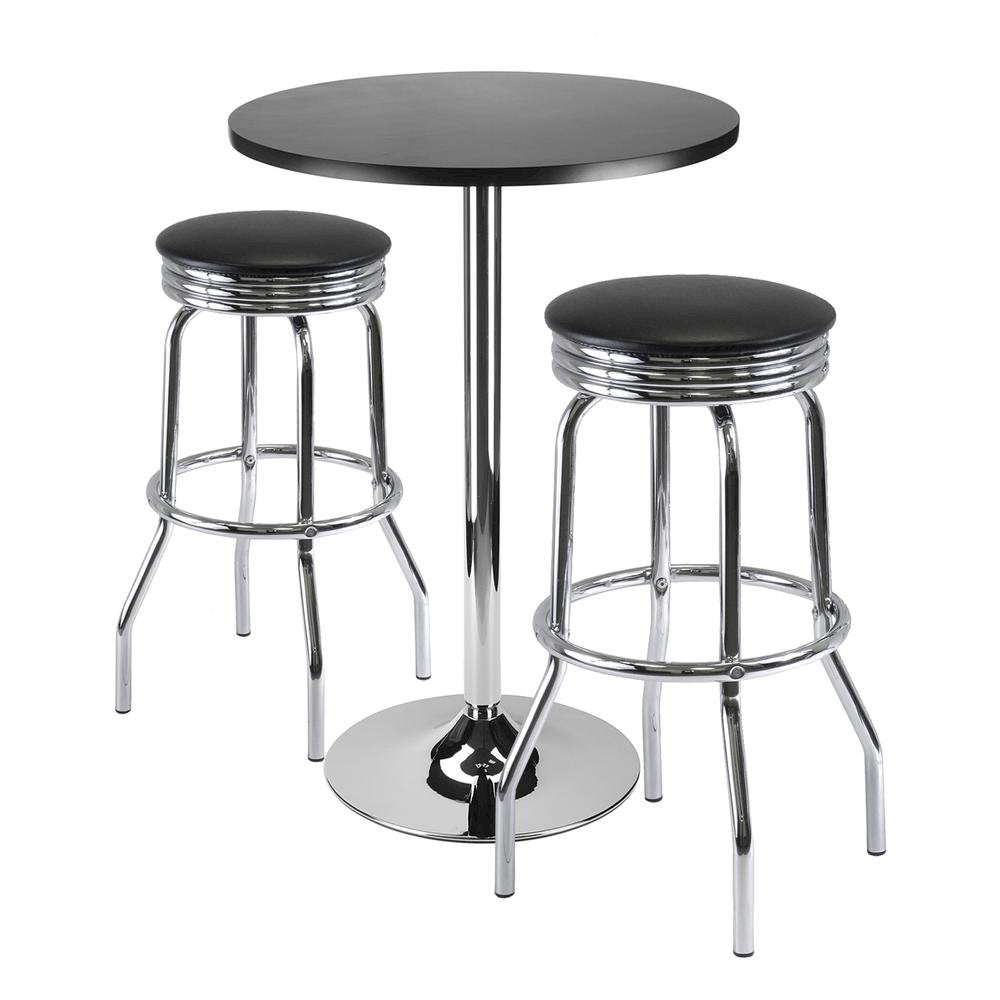 Round Pub Set, Black PVC Swivel Stools, Bar Table