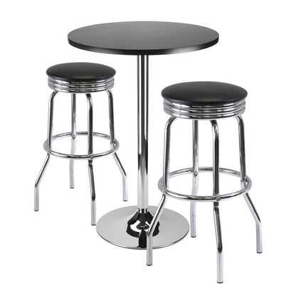 Round Pub Set, Black PVC Swivel Stools, Bar Table